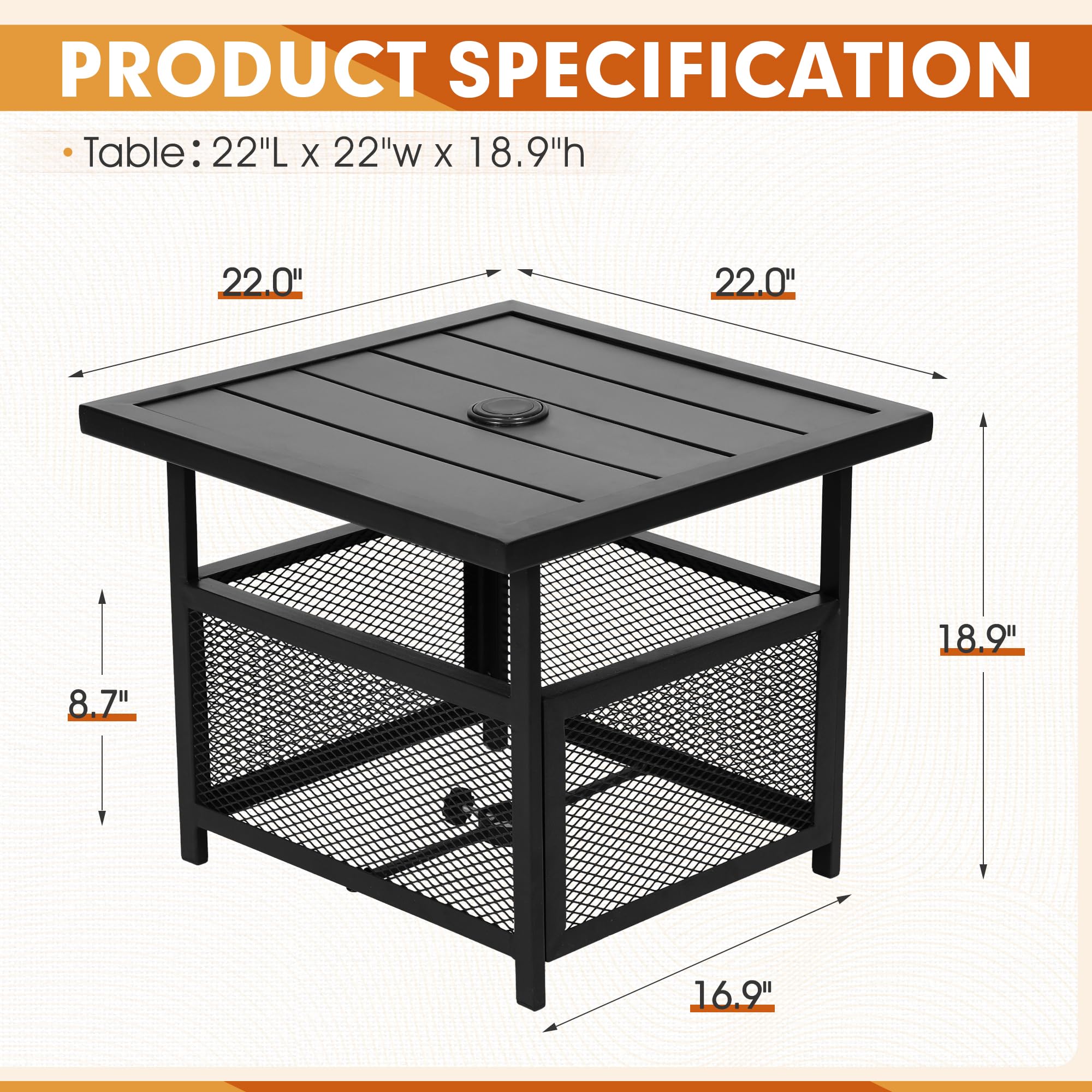 Incbruce Outdoor 22'' x 22'' Umbrella Table Stand, Side Table with